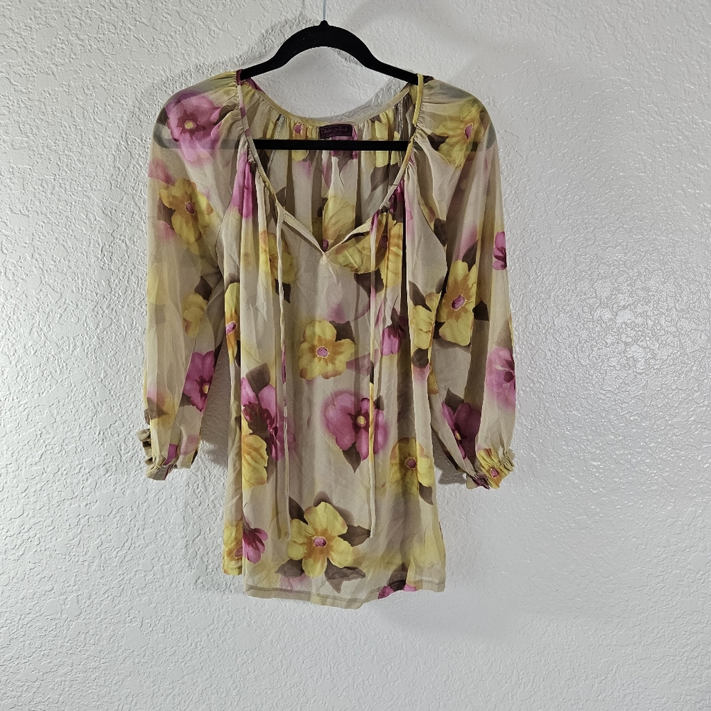 - Gold and Pink Flower Design Blouse